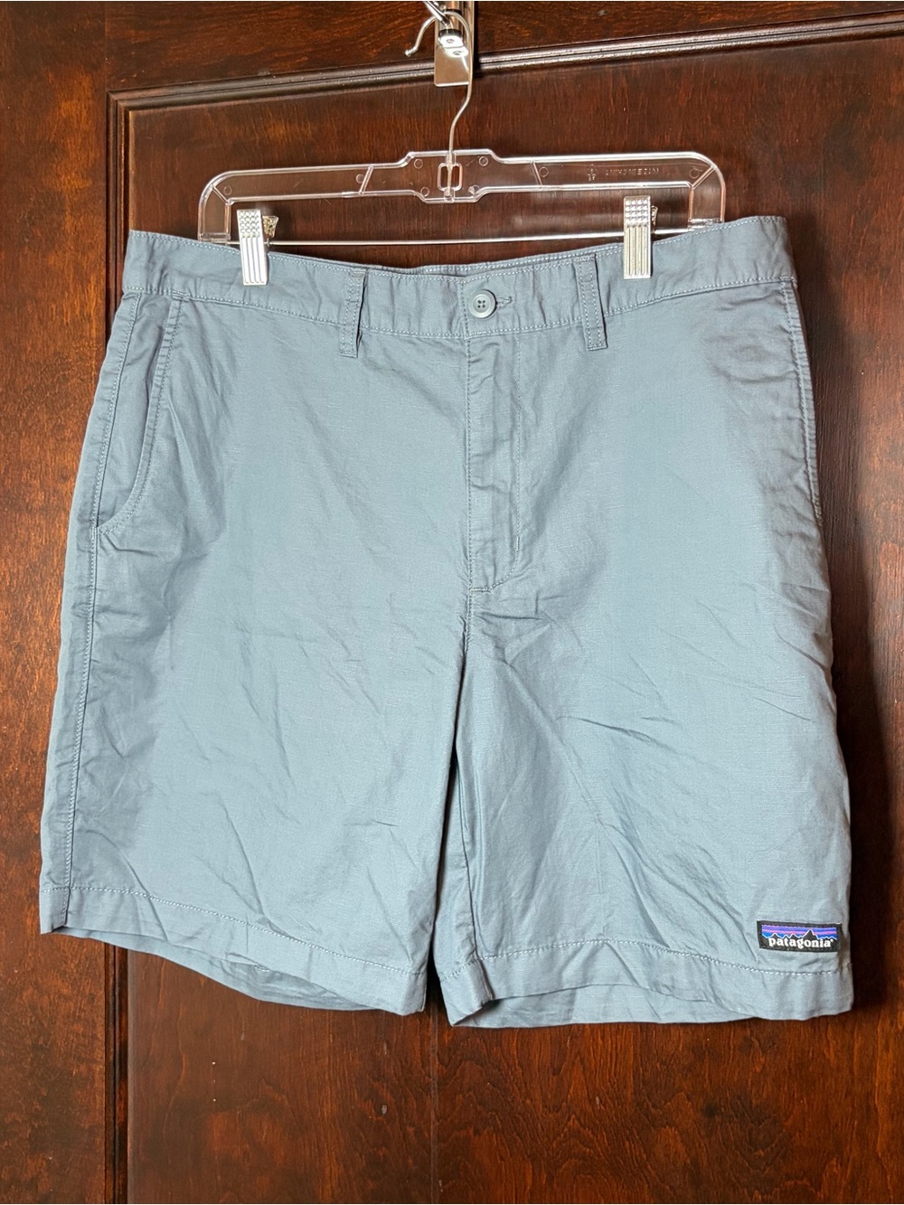 Patagonia Men's Shorts 34 Cotton/Hemp All Wear Chino Blue Gray 8" inseam Logo